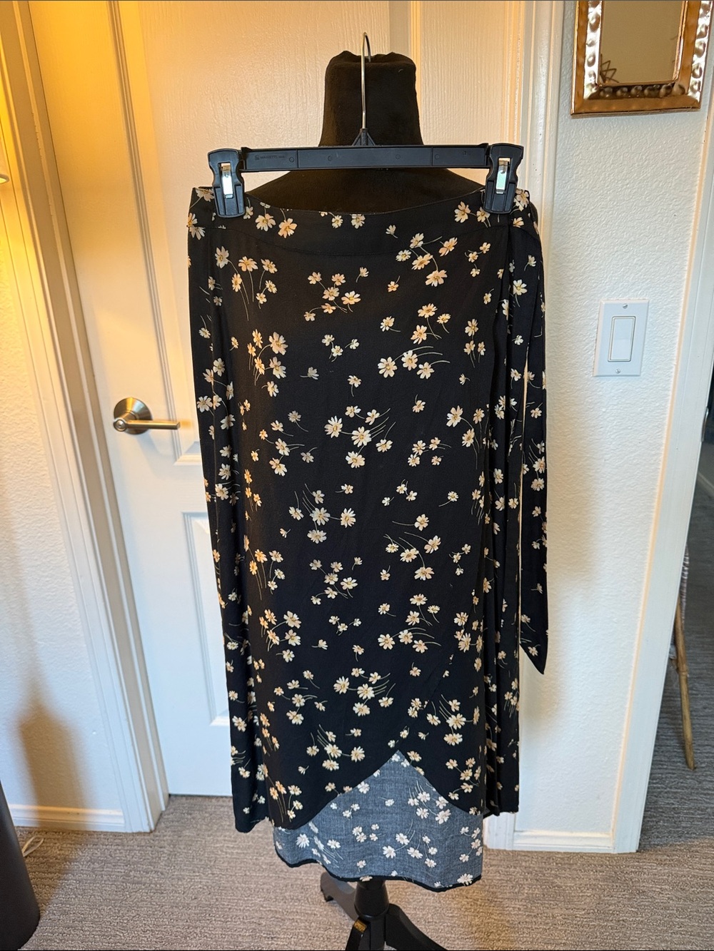 American Eagle Outfitters Black Floral High-Low Wrap Skirt